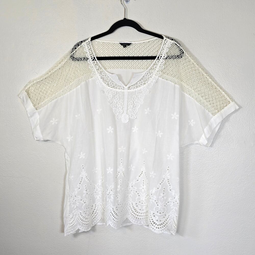 Floryday Eyelet Lace Blouse Women's XL Cream White Crochet Shoulder Coastal Boho